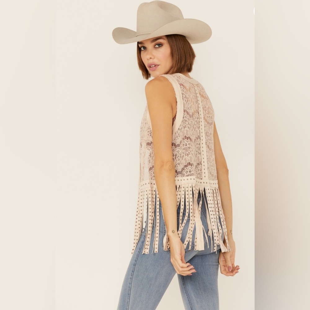 VOCAL WOMEN'S LACE STUDDED FRINGE VEST - Picture 2 of 6